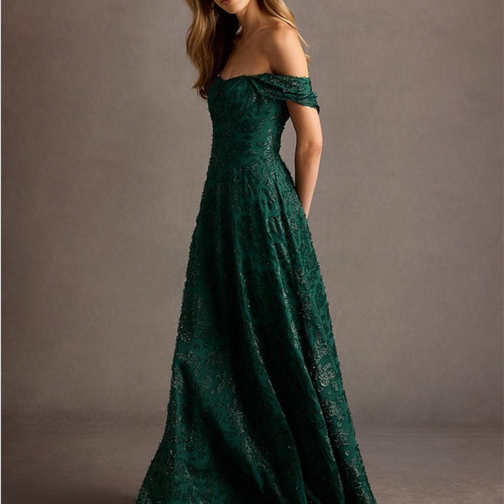 Elegant Green Off-Shoulder Lace Dress - Picture 5 of 5